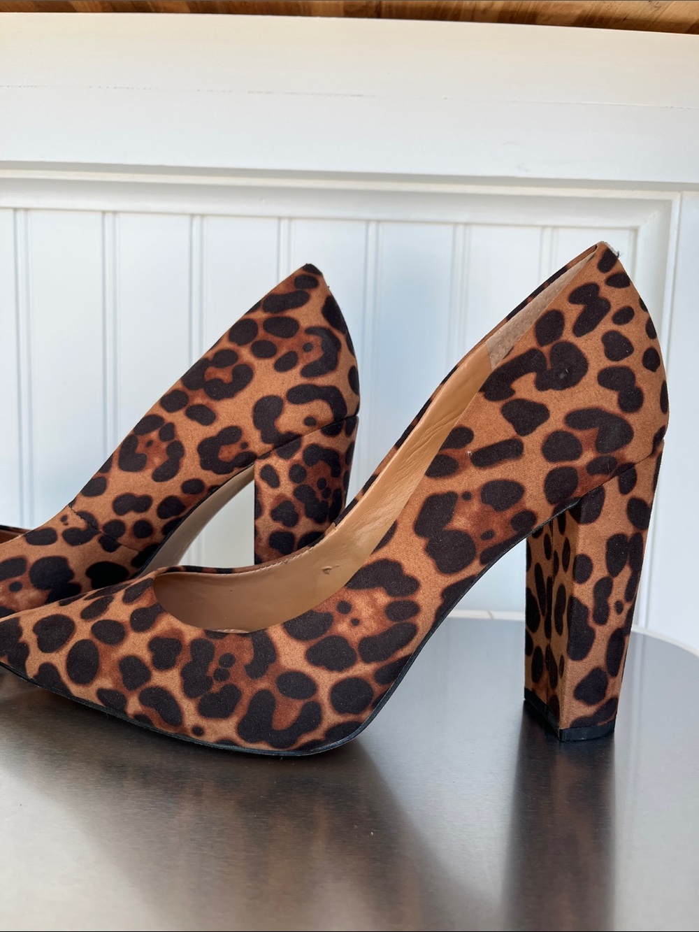 Jessica Simpson Leopard Print Block Heel Pumps Pointed Toe Size 8.5M EU39 - Picture 8 of 12